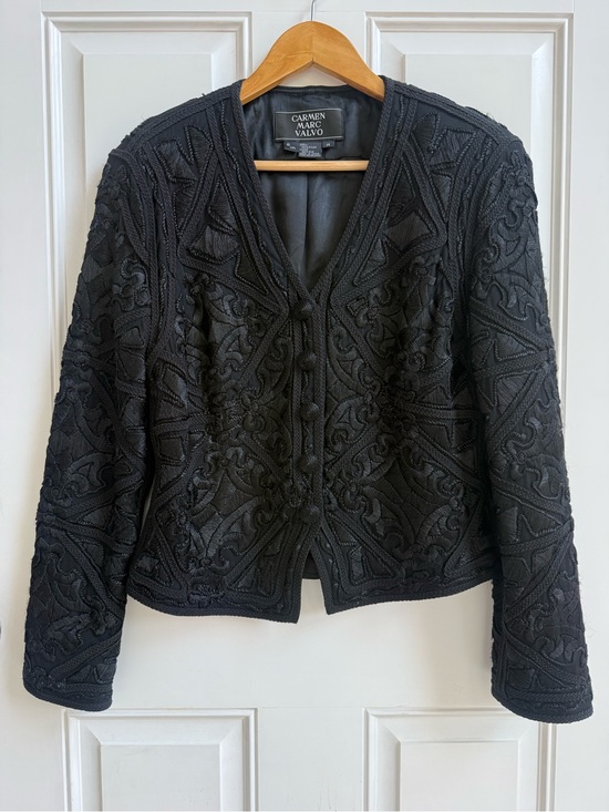 Carmen Marc Valvo Jackets & Blazers - Vintage Carmen Marc Valvo 100% Silk Lined Soutache Evening Jacket Embroidered